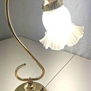 Elegant Vintage Brass Desk Lamp Frosted Embossed Glass Shade